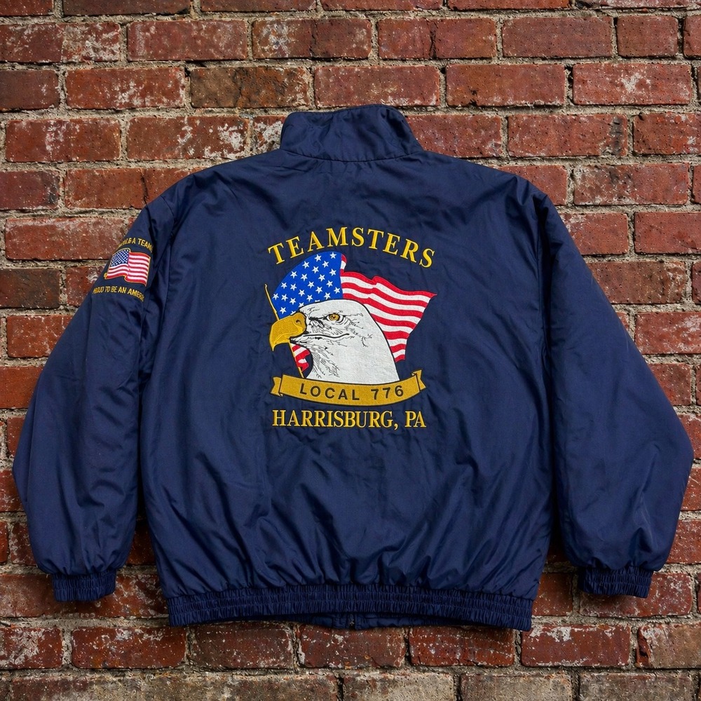 Vintage 90s King Louie Teamsters Jacket Mens 2XL Bomber Union Made USA Eagle